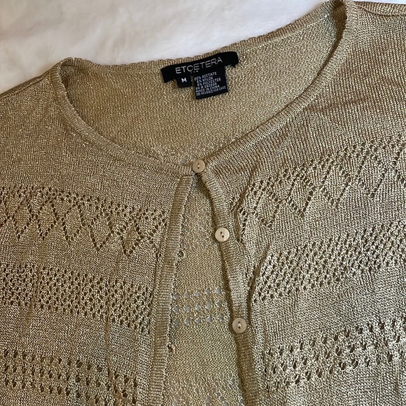 Beautiful Tan Cardigan with Metallic Gold Sparkles Size M - Picture 3 of 5